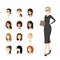 Business woman and collection of European female heads,