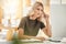 Business woman, computer research and office employee reading a office work email. Focus of a working creative writer