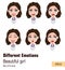 Business woman with different face expressions. Young attractive