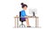 Business Woman feeling tired working.Young woman suffering stress working.Cartoon Business woman working on laptop at her office
