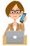 Business woman female phone smart phone personal computer glasses