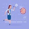 Business Woman Hold Arrow Hit Target Successful Goal Concept
