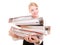 Business woman holding stack of folders documents