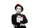 Business woman in the image mime holding tablet PC