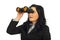 Business woman looking through binocular