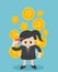 Business Woman losing his money. Business vector illustration, f