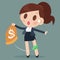 Business woman losing money from a bag