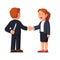 Business woman and man standing shaking hands