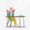 Business woman marionette on ropes working.