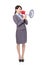 Business woman with megaphone yelling