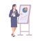 Business woman near presentation board flat vector illustration isolated.