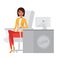 Business woman, office manager at computer desk. Vector character.
