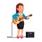 Business woman playing guitar and singing a song