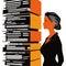 Business woman, pop art retro vector illustration. Businesswoman stack of pappers