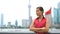 Business woman portrait in Shanghai China showing Pudong financial district