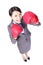 Business woman punching by boxing gloves