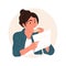 Business woman reads documents and bites a sandwich. Working hours and a quick snack. Flat illustration of working