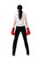 Business woman with red boxing gloves