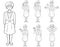 Business woman`s pose with glasses 7 kinds of set line art