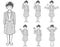 Business woman`s pose with glasses 7 kinds of set monochrome gray scale