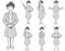 Business woman`s pose with glasses 7 kinds of set monochrome gray scale