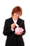 Business woman save fifty euro in the piggy bank