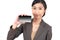 Business Woman Showing blank display of touch mobile cell phone