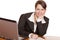 Business woman sitting in office signing contract