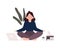 Business woman sitting in padmasana lotus pose. Office worker meditating, relaxing or doing yoga after stress and hard work day