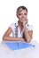 Business woman sitting at table with documents