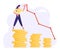 Business Woman Stand on Top of Golden Coin Stack Drawing Growing Curve Line. Finance Success, Money Wealth Concept