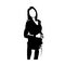 Business woman standing, abstract isolated vector silhouette, front view