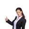 Business woman, success in portrait with thumbs up and achievement in career, winner isolated on white background. Yes