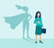 Business Woman with a Super Hero Shadow. Leadership motivation concept. Vector illustration