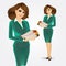 Business woman with three folders