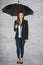 Business woman under an umbrella, worker protection