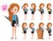 Business woman vector characters set. Businesswoman business character standing and talking.