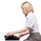 Business woman with vintage typing machine