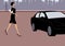 Business woman walk toward a black car on street