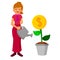 Business woman watering money flower