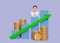 business woman in white shirt and black skirt putting her chin in hand while leaning on bar chart Stock growth with up graph