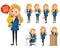 Business woman winning trophy characters vector set. Business manager character happy standing.