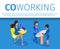 Business Women Characters Work in Coworking Area