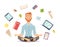 Business yoga concept. Office zen relax concentration at workspace table yoga practice vector illustration