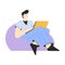 Business with Young Man Character Sitting with Laptop Vector Illustration