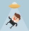 Businessman abducted by UFO flat design.