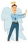 Businessman angel with wings and halo stopping from bad decision