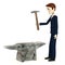 Businessman with anvil and hammer