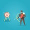 Businessman archer with bow, arrows and target vector illustration