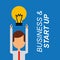 Businessman arms up bulb idea business and start up